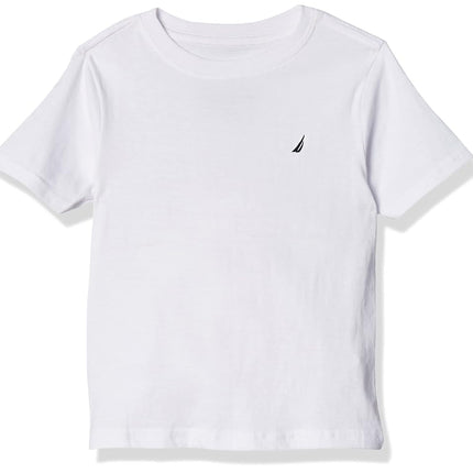 Nautica Big Boys' Short Sleeve Crew Neck T-Shirt, Solid Jersey Knit with Embroidered Logo, White, 5