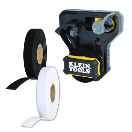 Klein Tools 80144 Kit de dispensador de cinta de velcro para gestión de cables, rollos de repuesto de bridas blancas y negras de 25 pies x 3/4 pulgadas, 3 piezas