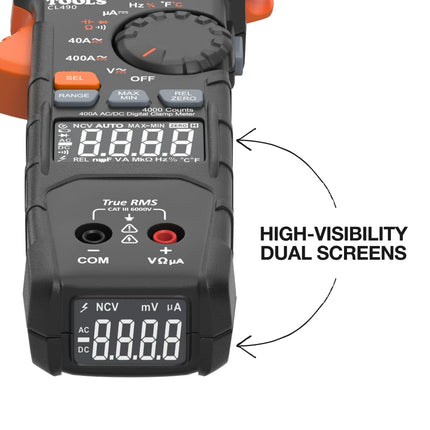 Klein Tools CL490 AC/DC Digital Tang Meter with TRMS, Dual Display, Auto-Ranking, Current, Voltage, Resistance, Continuity, NCVT Detection and Reverse Contrast LCD