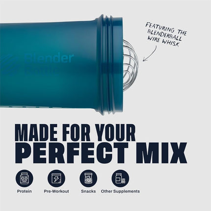 Blender Bottle Shaker Bottle with Pill Organizer and Storage for Protein Powder, ProStak System, 22-Ounce, Ocean Blue