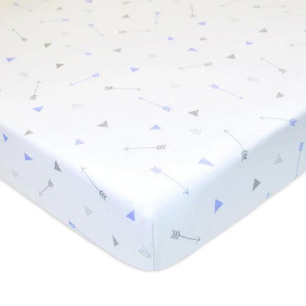 American Baby Company Printed 100% Cotton Jersey Knit Fitted Crib Sheet for Standard Crib and Toddler Mattresses, Silver Blue Arrow, for Boys and Girls