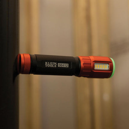 KLEIN TOOLS Rechargeable LED Flashlight with Worklight, 500 Lumens, USB Charging Cable, Pocket Clip, Battery Life Indicator, Magnetic 56412, Orange/Black