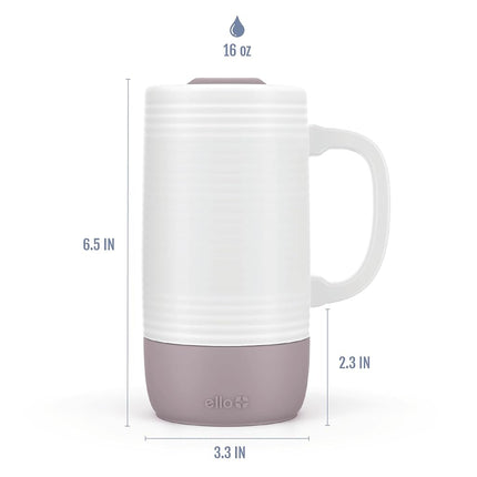 Mug de voyage en céramique 18 oz Ello Jane avec poignée, couvercle coulissant anti-éclaboussures et dessous de verre intégré, parfait pour le café et le thé, sans BPA, lavable au lave-vaisselle, cadeau d'anniversaire pour elle et lui, bois de mauve