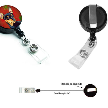 Caroline's Treasures Min Pin Red & Green Snowflakes Christmas Retractable Badge Reel, Multicolor (LH9335BR)