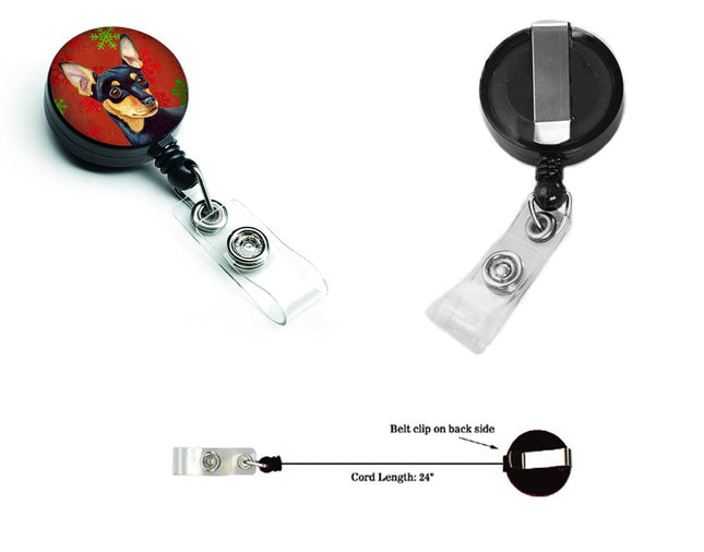 Caroline's Treasures Min Pin Red & Green Snowflakes Christmas Retractable Badge Reel, Multicolor (LH9335BR)