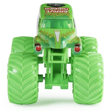 Monster Jam Grave Digger 1:64 Scale Die-Cast Monster Truck – Neon Green Chassis Edition, Official Truck, Collectible Series 01