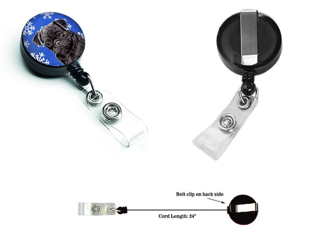 Caroline's Treasures Pug Winter Snowflakes Holiday Retractable Badge Reel, Multicolor (SC9366BR)