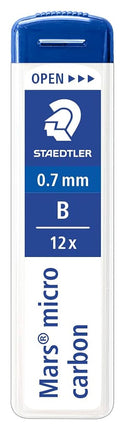 STAEDTLER 250 07-B Mars Micro Refill Leads for Mechanical Pencils - B, 0.7mm (Box of 12 x Tubes of 12 Leads)