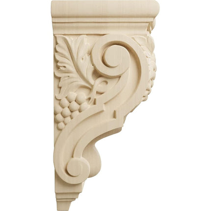 Ekena COR04X05X10GRLW 4 W x 5 1/2" D x 10 7/8" H Medium Grape Bunches Corbel, Lindenwood, Linden Wood