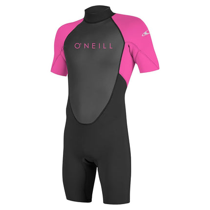 Traje de neopreno O'Neill Youth Reactor-2 de 2 mm con cremallera trasera y manga corta, color negro/baya, talla 16