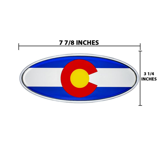 United Pacific 10974 Die-Cast Metal 7 ⅞” x 3 ¼” Chrome Oval Shape Emblem for Peterbilt, Mounting Stud w/Double-Sided Backingg – ONE Emblem – Colorado Flag