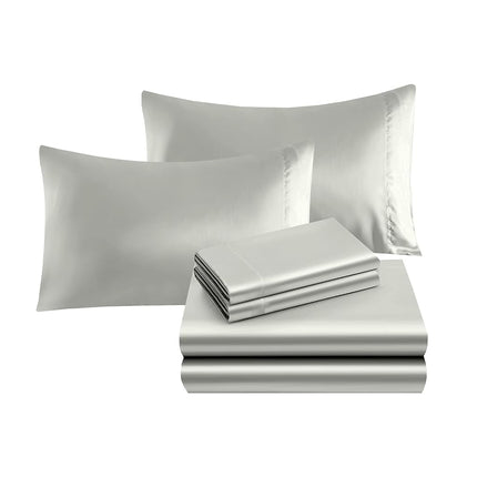 Elegant Comfort Luxurious 4-Piece Silky Satin Sheet Set, Skin and Hair Friendly, Wrinkle, Fade, Stain Resistant with Deep Pockets Fitted Sheet, Cooling Soft Satin Sheet Set, Queen, Light Jade