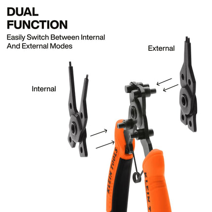 Klein Tools 73066 6 in 1 Convertible Pliers Set for Indoor and Outdoor Use 4 Interchangeable Heads with Right Angles, 45 Degree and 90 Degree