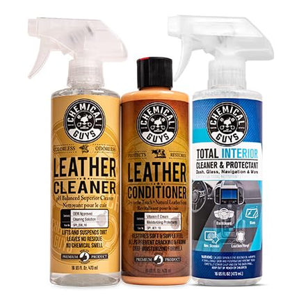 Chemical Guys SPI1091601 Leather Cleaner and Conditioner Leather & Interior Care Bundle + SPI22016 Total Interior Cleaner & Protectant, Safe for Cars, Home, Office, & More (16 fl oz) 3 Items