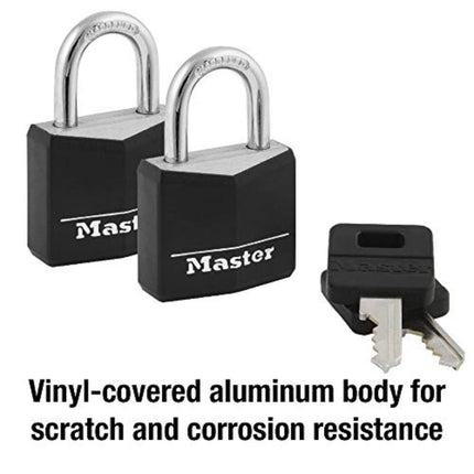 Master Lock 131T Covered Aluminum Padlocks, Black, 2 Pack, Keyed Alike