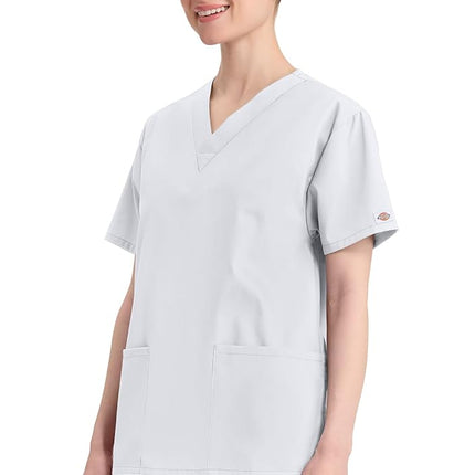Dickies Women's EDS Signature Scrubs 86706 Missy Fit V-Neck Top Medical Shirt, White, L
