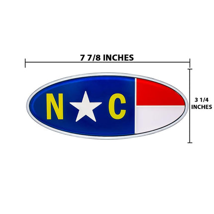 United Pacific 10975 Die-Cast Metal 7 ⅞” x 3 ¼” Chrome Oval Shape Emblem for Peterbilt, Mounting Stud w/Double-Sided Backing – ONE Emblem – North Carolina Flag