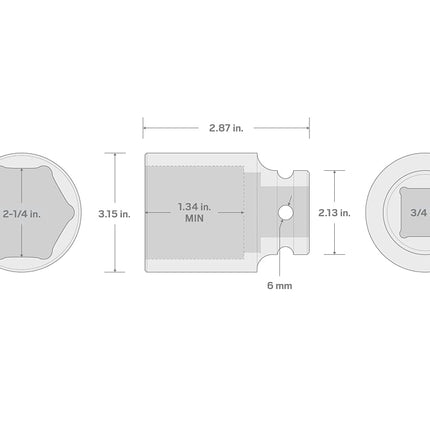 TEKTON 3/4 Inch Drive x 2-1/4 Inch 6-Point Impact Socket | SID32057