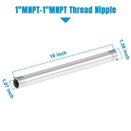 Quickun 304 Stainless Steel Pipe Fitting, 1" NPT x 1" NPT Male Malleable Nipple Cast Pipe 10" Length