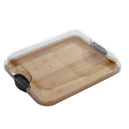 FARBERWARE Build-A-Board Acacia Cutting Board with Clear Locking Lid and White Handles, Perfect for Charcuterie, Snacks, and More - Make it. Take it. Enjoy it, 11x14 Inches, Single Compartment