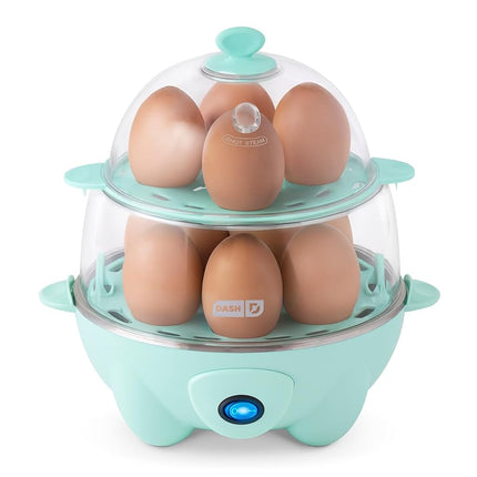 Cuiseur à œufs rapide Dash Deluxe pour œufs durs, pochés, brouillés, omelettes, légumes à la vapeur, boulettes et plus encore, capacité de 12 œufs, avec fonction d'arrêt automatique - Aqua