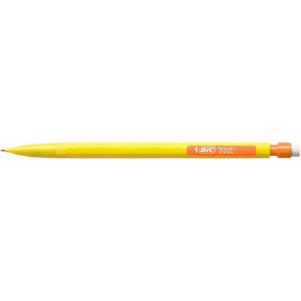 BIC Matic HB Mechanical Pencils and Eraser, Assorted Barrel Colours with Fine Point (0.9 mm), Pack of 12, Yellow,Orange,White,Pink