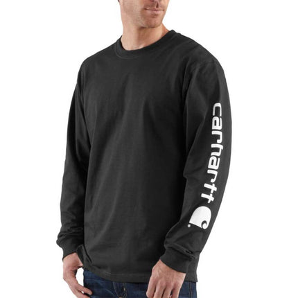 Carhartt Men's Big & Tall Signature Sleeve Logo Long Sleeve T-Shirt Original Fit,Black,XXX-Large