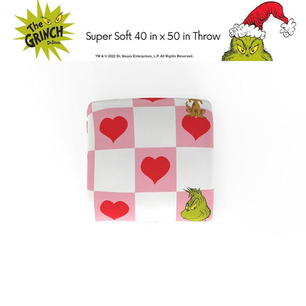 Franco Le Grinch Couverture Polaire à Carreaux Motif Cœur Saint-Valentin Super Douce Toucher Soie, 102 cm x 127 cm (Produit sous Licence Officielle)