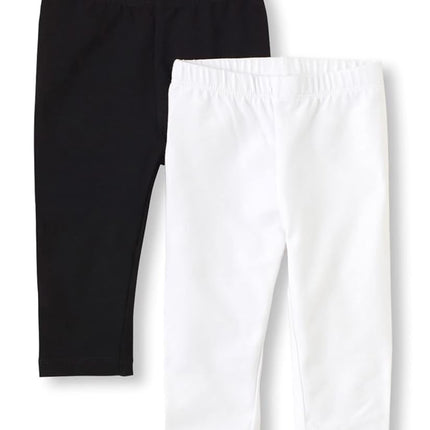 The Children's Place Girls and Toddler Capri Leggings Pants, Black/White 2 Pack, 4T US