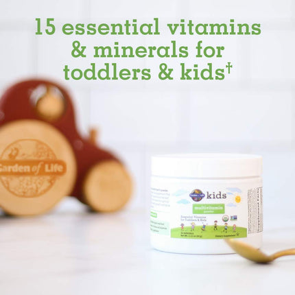 Garden of Life Kids Daily Multivitamin Powder for Toddlers & Kids, Organic, Non-GMO & Gluten Free, 15 Essential Vitamins, Minerals for Healthy Growth, 2.11 Oz