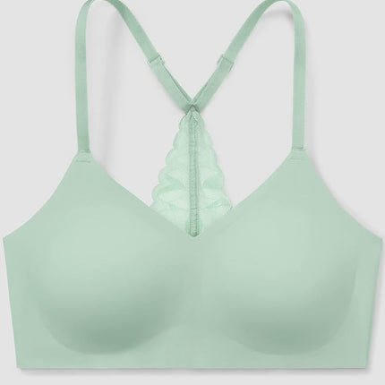 True & Co Women's Lace Racerback Adjustable Strap Bralette, Jadeite, M
