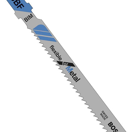 Bosch T118BF 5 Pieces 3-5/8 in. 11-14 TPI Flexible for Metal T-Shank Jig Saw Blades