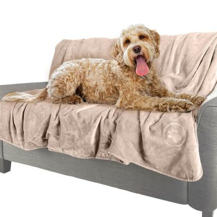Waterproof Blanket for Pets - Reversible Throw Protects Couch, Car, and Bed from Spills, Stains, or Fur - Plush Blanket by Petmaker (Tan)