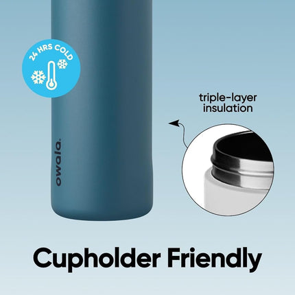 Botella de agua Owala FreeSip de acero inoxidable con aislamiento y pajita para deportes y viajes, a prueba de fugas, sin BPA, 710 ml, vaquero