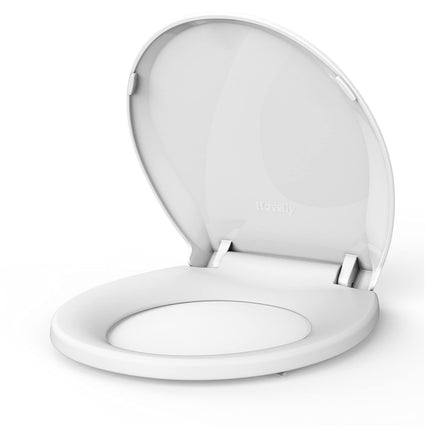 Round Toilet Seat Cover with Soft Close - Easy to Install, White Bathroom Toilet Seat Made of Tough PP Material