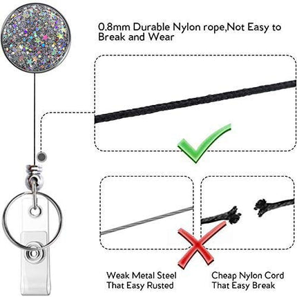 Boutilon Retractable Badge Holder, Retractable Badge Reels,Lightweight Plastic Badge Reel Card Holder with Key Ring Backing Belt Clip for Nurse,Volunteer,Teacher,Student(Pretty Golden Sliver Pink)