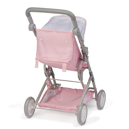 JC Toys - Folding pushchair, for dolls up to 45 cm, ideal for playing and walking, Pink with floral decoration, designed by Berenguer, +3 years