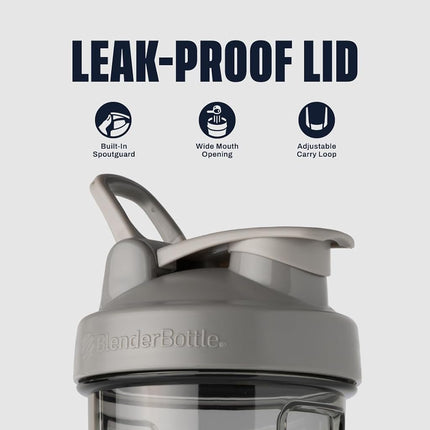 Bouteille mélangeuse BlenderBottle Pro Series, idéale pour les boissons protéinées et les boissons pré-entraînement, 700 ml, Gris fumé