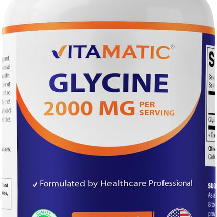 Vitamatic Glycine Supplement, 2000mg per Serving, 300 Capsules, Non-GMO, Gluten-Free