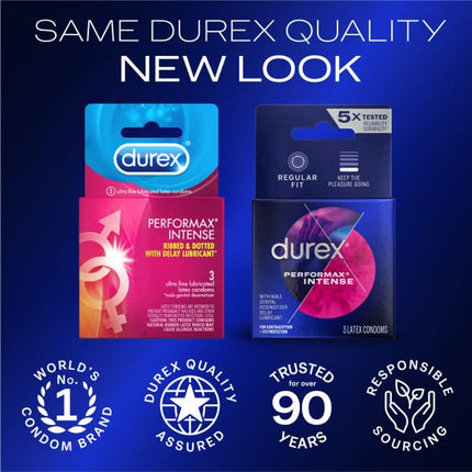 Durex Performax Intense Lubricated Ribbed Dotted Premium Condoms, 3 Count(Pack of 3)