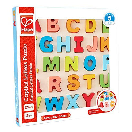 Hape Chunky Alphabet Puzzle, Wooden ABC Puzzle for Toddlers, Bright Uppercase Letter Blocks, Educational Toy for Kids 3+, Safe Non-Toxic Paint, Early Learning Puzzle for Reading & Spelling