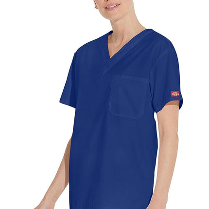 Dickies EDS Signature Scrubs for Women and Scrubs for Men, Unisex One Pocket V-Neck Top in Soft Brushed Poplin 83706, Galaxy Blue, 3XL