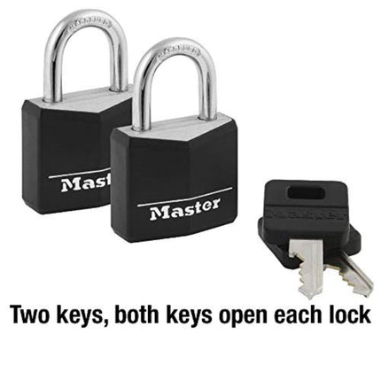 Master Lock 131T Covered Aluminum Padlocks, Black, 2 Pack, Keyed Alike