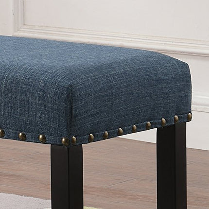Banc de salle à manger en tissu Biony Roundhill Furniture avec garniture cloutée, bleu