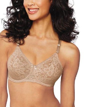 Bali Lace 'N Smooth Underwire Bra, Lace Bra with Stay-in-Place Straps, Full-Coverage Stretch-Lace Underwire Bra for Everyday, Nude, 34C
