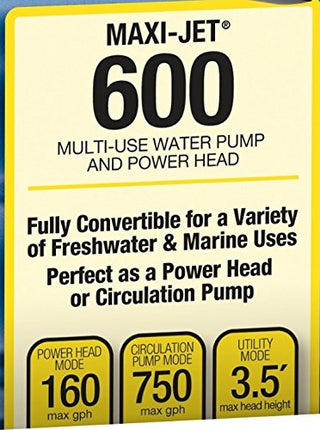 MarineLand Maxi-Jet 600, Multi-Use Water Pump and Power Head, Fully Convertible, Black (ML90510)