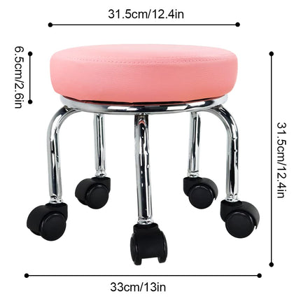 WKWKER Modern Roller Seat PU Leather Low Round Rolling Stool 360 Swivel Small Stool with Universal Caster Wheels for Home Office Garage Shop Fitness Sport H:12.4" (Pink)