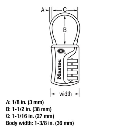Master Lock 4697D Set Your Own Numeric Combination TSA Accepted Luggage Lock, with Flexible Shackle, 1-3/8" Wide Body, 1/8" Diameter Shackle, Assorted Color