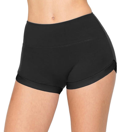 SIEMPRE Pantalones Cortos Deportivos de Yoga para Mujer - Premium Suaves Sólidos Elásticos de Porrista para Correr Bailar Voleibol, Sho2228 Negro Negro, XS
