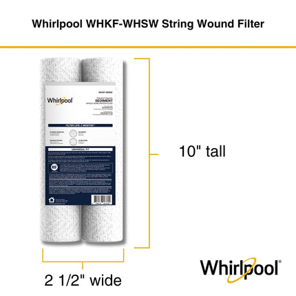 Whirlpool 35 Micron 10" x 2.5" String Wound Whole House Water Filters, NSF Certified Reduces Sediment, WHKF-WHSW, 2-Pack